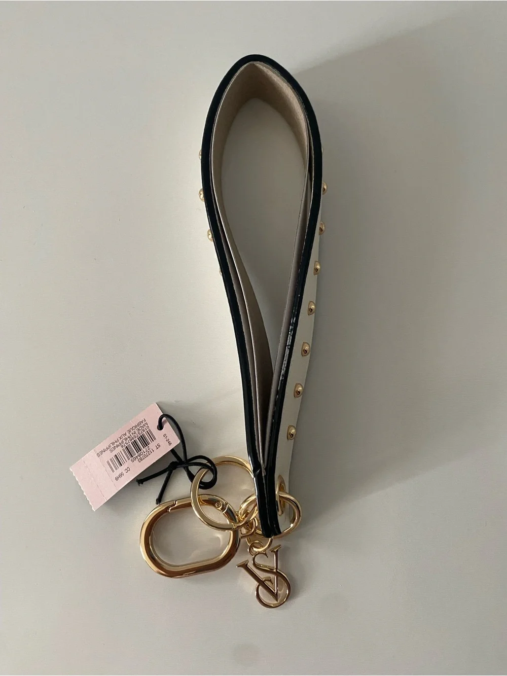 Victoria's Secret Refined Stud Narrow Wristlet Strap White Keychain NWT